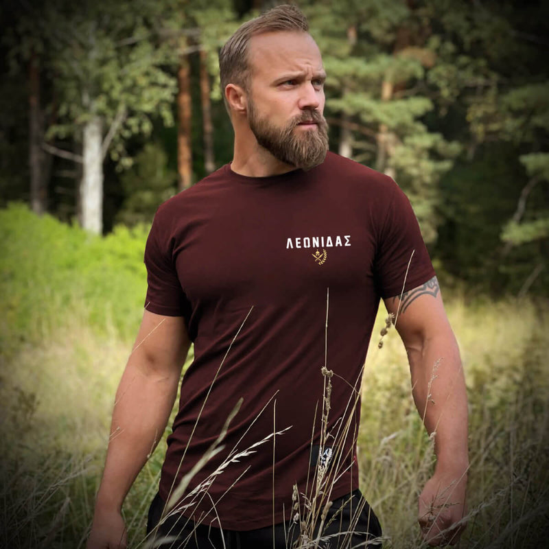 Theos T-Shirt - Burgundy x Gold (Leonidas)